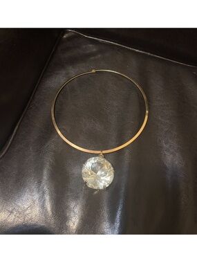 Gold Collar Necklace with Large Clear Crystal